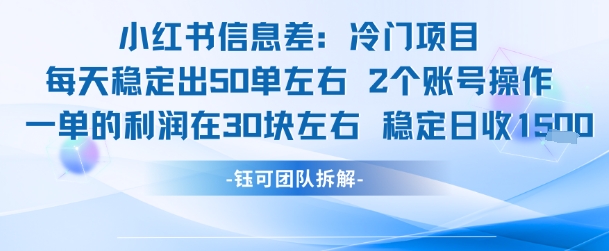 小红书信息差冷门项目一单利润30块每天稳定1.5k左右2个账号操作-心语项目网