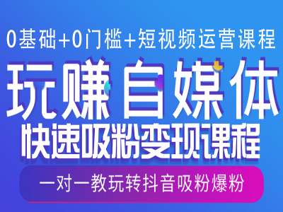 0基础+0门槛+短视频运营课程，玩赚自媒体快速吸粉变现课程，一对一教玩转抖音吸粉爆粉-心语项目网