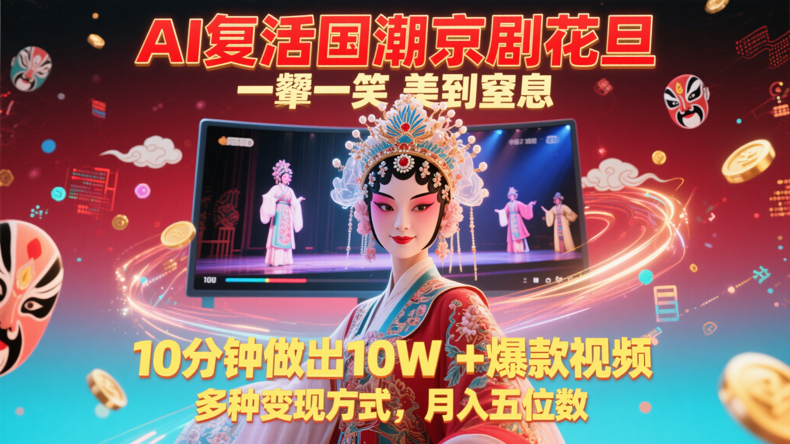 AI复活国潮京剧花旦，一颦一笑美到窒息，10分钟做出10W+爆款视频，多种变现方式-心语项目网