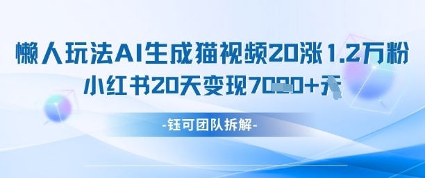 懒人玩法AI生成猫咪图片视频，20涨1.2W万粉，小红书商单20天变现7k-心语项目网