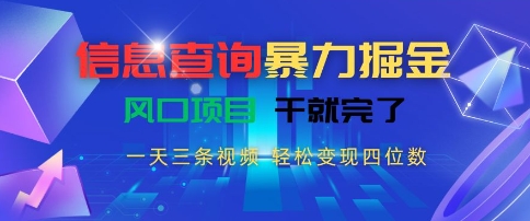 信息查询暴力掘金，一天三条视频，轻松变现四位数，风口项目干就完了【揭秘】-心语项目网