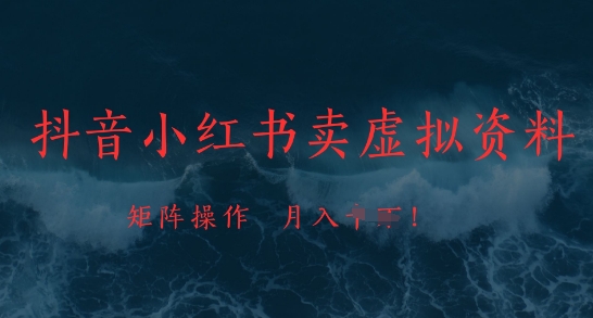 抖音小红书卖虚拟资料,市场需求一直存在,矩阵操作,月入1w+