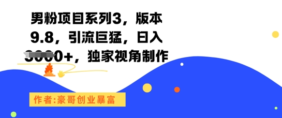 男粉项目系列3，版本9.8，引流巨猛，日入1k+，独家视角制作-心语项目网