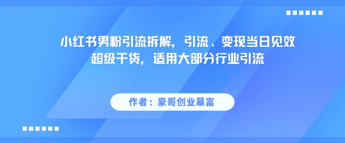 小红书男粉引流拆解，引流、变现当日见效超级干货，适用大部分行业引流-心语项目网