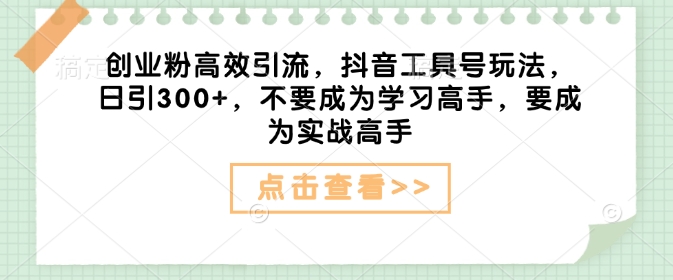 创业粉高效引流，抖音工具号玩法，日引300+，不要成为学习高手，要成为实战高手-心语项目网