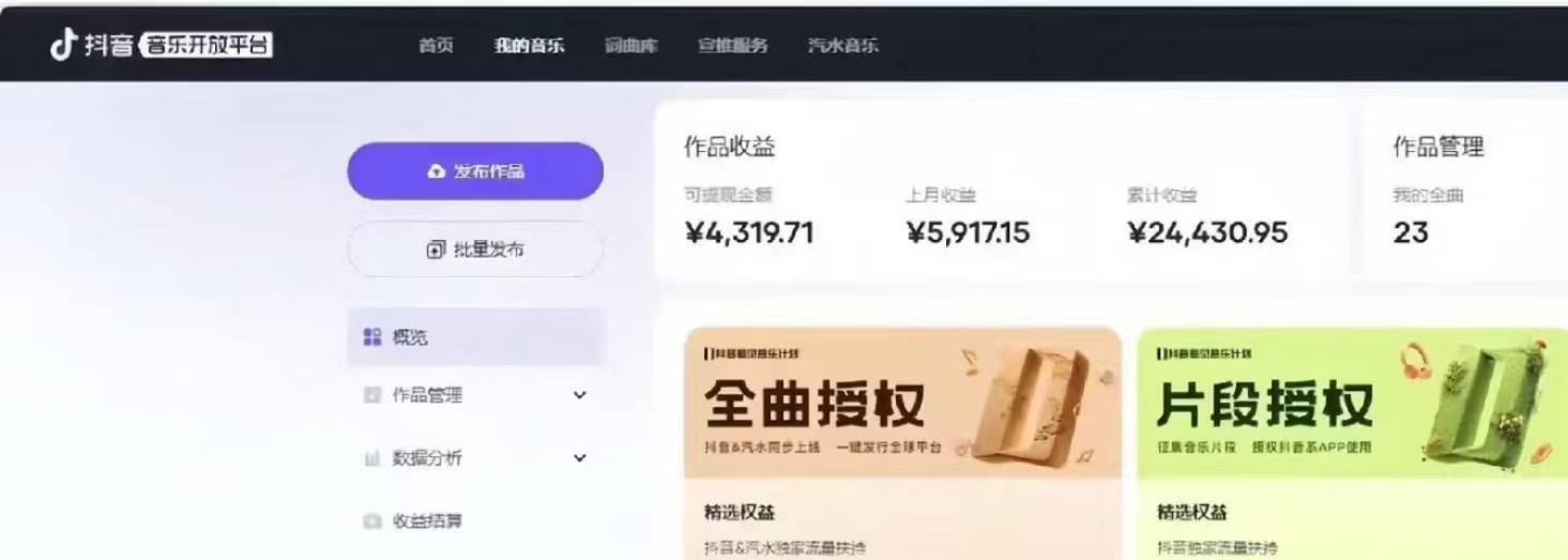抖音汽水音乐人计划无脑月入5000+操作简单实操已落地-心语项目网