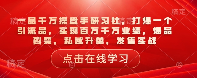 一品千万操盘手研习社，打爆一个引流品，实现百万千万业绩，爆品裂变，私域升单，发售实战-心语项目网