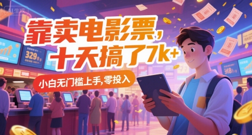 靠卖电影票，十天搞了7k+，小白无门槛上手，零投入【揭秘】-心语项目网