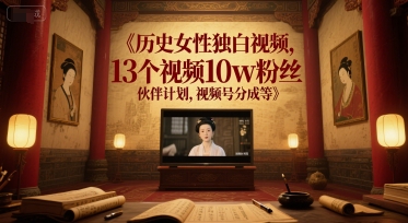 历史女性独白视频，13个视频10w粉丝，伙伴计划，视频号分成等-心语项目网