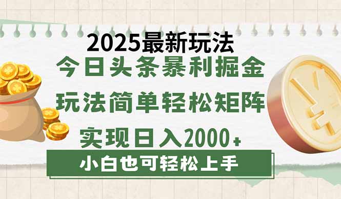 今日头条2025最新玩法，思路简单，复制粘贴，轻松实现矩阵日入2000+-心语项目网
