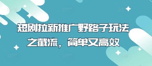 短剧拉新推广野路子玩法之截流，简单又高效-心语项目网