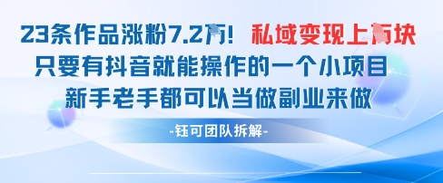 抖音私域项目23条作品涨粉7.2W，私域变现1W-心语项目网