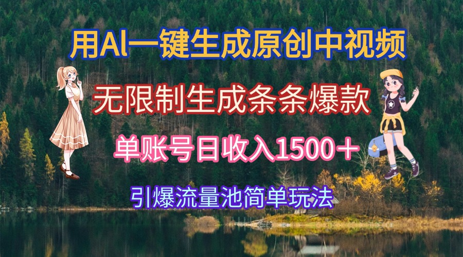 用Al一键生成原创中视频，无限制生成条条爆款，单账号日收入1500＋引爆…-心语项目网
