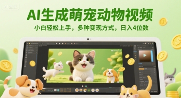 AI生成萌宠动物视频，小白轻松上手，多种变现方式，日入4位数-心语项目网