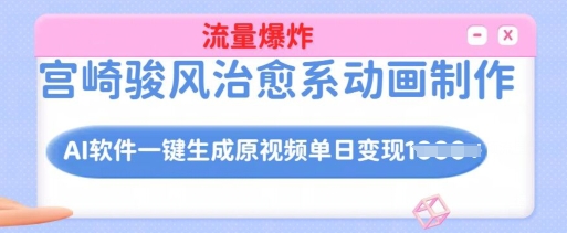 宫崎骏风治愈系动画制作，AI软件一键生成原创视频流量爆炸，单日变现多张，详细实操流程-心语项目网