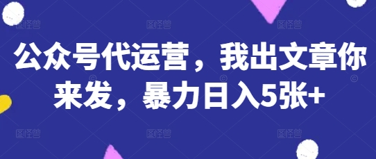 公众号代运营，我出文章你来发，暴力日入5张+【揭秘】-心语项目网