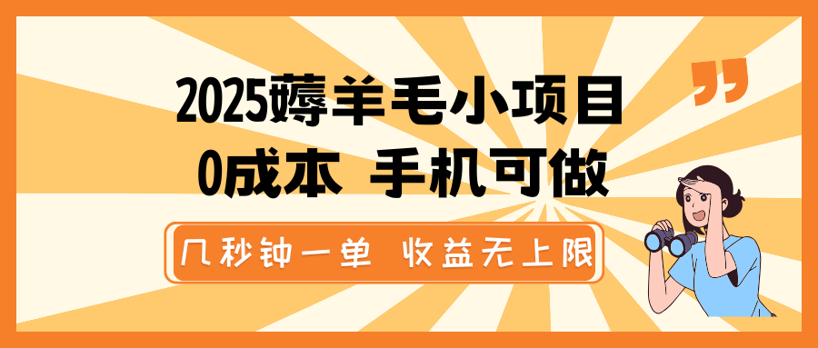 2025薅羊毛小项目，0成本 手机可做，几秒钟一单，收益无上限-心语项目网