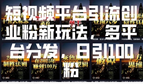 短视频平台引流创业粉新玩法，多平台分发，日引100粉-心语项目网
