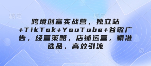 跨境创富实战营，独立站+TikTok+YouTube+谷歌广告，经营策略，店铺运营，精准选品，高效引流-心语项目网
