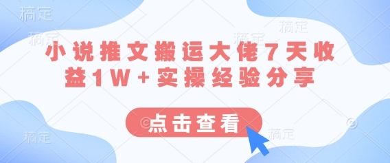 小说推文搬运大佬7天收益1W+实操经验分享-心语项目网