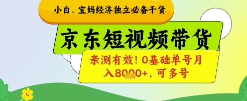 小白宝妈经济独立必备干货，京东短视频带货，亲测有效!0基础单号月入8k+，可多号【揭秘】-心语项目网