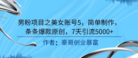 男粉项目之美女账号5，简单制作，条条爆款原创，7天引流5000+-心语项目网