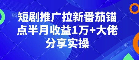 短剧推广拉新番茄锚点半月收益1万+大佬分享实操-心语项目网