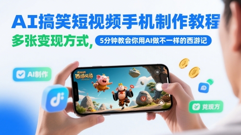 AI搞笑短视频手机制作教程，多张变现方式，5分钟教会你用AI做不一样的西游记-心语项目网
