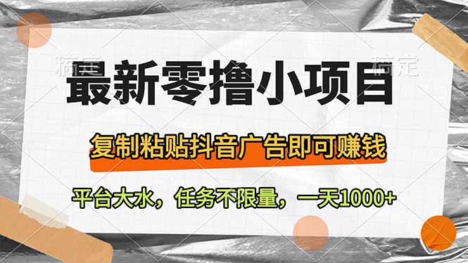 最新零撸小项目，复制粘贴抖音广告即可赚钱，平台大水，任务不限量，一…-心语项目网