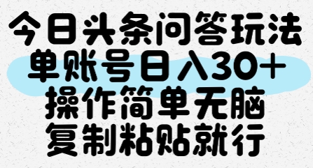 今日头条问答玩法，单账号日入30+，操作简单无脑复制粘贴就行-心语项目网