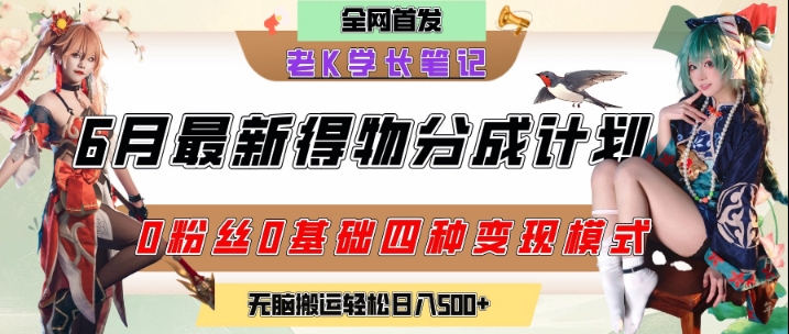 6月份最新得物创作者分成计划2.0玩法，0粉丝0基础四种模式变现，从隐蔽渠道无脑搬运，日入2张-心语项目网