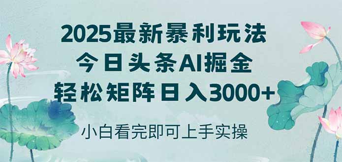 今日头条2025年最新暴利玩法，思路简单，复制粘贴，轻松实现矩阵日入3000+-心语项目网