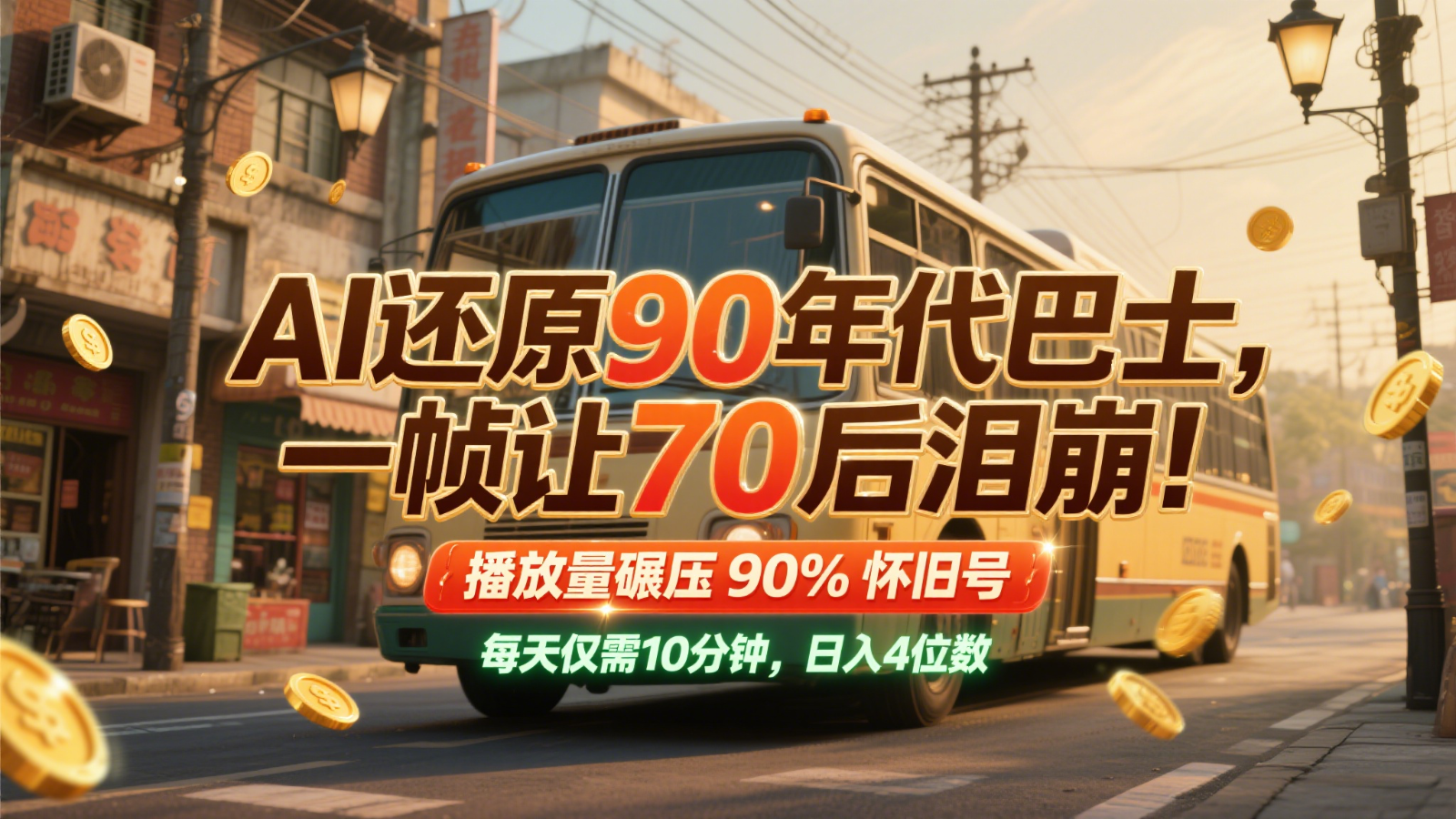 AI还原90年代巴士，一帧让70后泪崩！播放量碾压90%怀旧号，每天10分钟，日入4位数-心语项目网