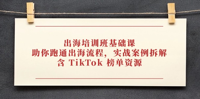 出海培训班基础课，助你跑通出海流程，实战案例拆解，含 TikTok 榜单资源-心语项目网