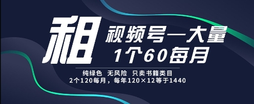 租视频号，一个60每月，2个120.纯绿色、无风险，常年租【揭秘】-心语项目网