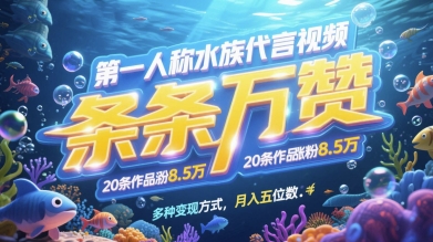 第一人称水族代言视频，条条万赞，20条作品涨粉7.8W，多种变现方式月入五位数-心语项目网