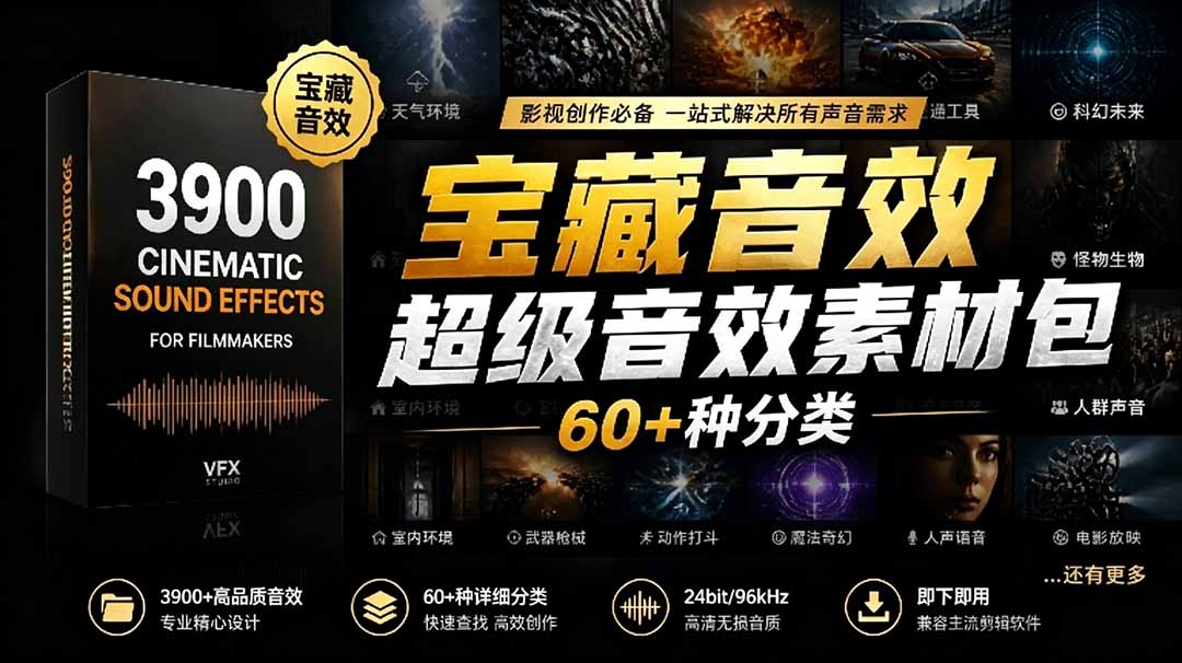 宝藏音效合集包！60+多种音效分类，共计3900个，分类清晰，全中文分类，高品质剪辑音效素材包-心语项目网