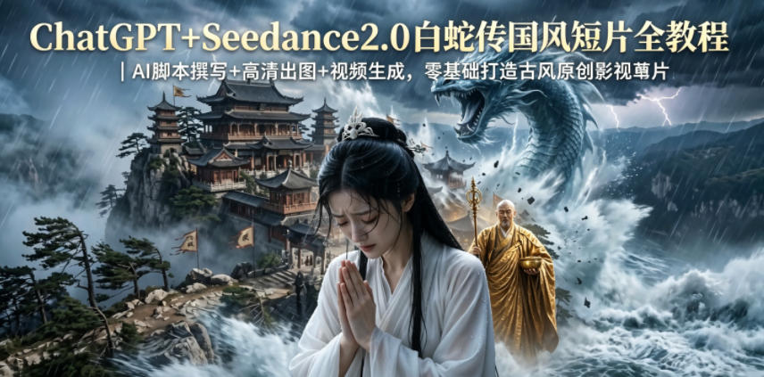 ChatGPT+Seedance2.0白蛇传国风短片全教程｜AI脚本撰写+高清出图+视频生成，零基础打造古风原创影视短片-心语项目网