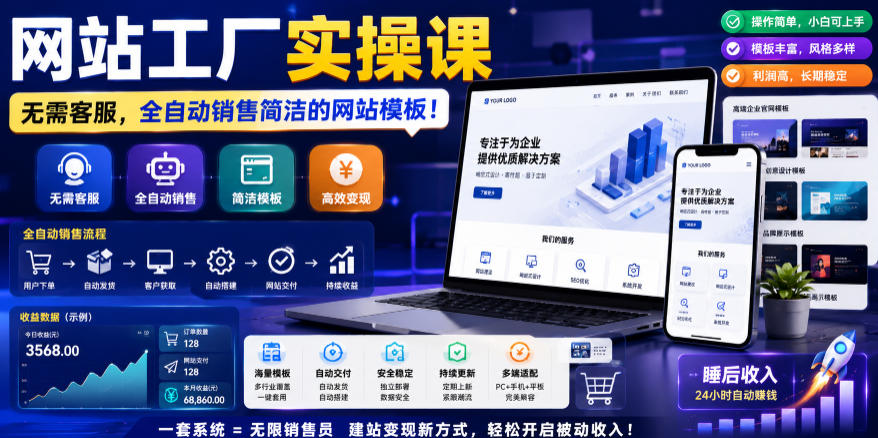 网站工厂实操课，无需客服，网站模板自动赚钱！【原创双语字幕】-心语项目网