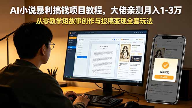 AI小说暴利搞钱项目教程,大佬亲测月入1-3万,从零教学短故事创作与投稿变现全套玩法-心语项目网