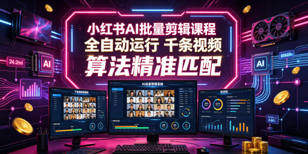 小红书AI批量剪辑课程,24小时全自动运行,解放双手专注运营,千条视频批量处理,小红书算法精准匹配-心语项目网
