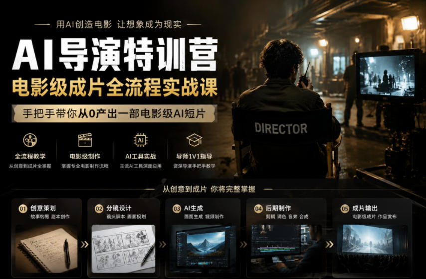 AI导演特训营，电影级成片全流程实战课，手把手带你从0产出一部电影级AI短片-心语项目网