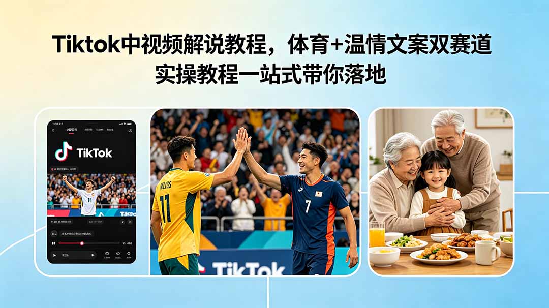 Tiktok中视频解说教程,体育+温情文案双赛道实操教程一站式带你落地-心语项目网