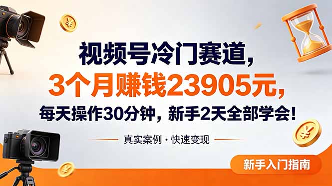 视频号冷门赛道，3个月变现23905元，新手2天学会 每天操作30分钟！-心语项目网
