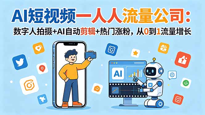 AI短视频一人流量公司:数字人拍摄+AI自动剪辑+热门涨粉,从0到1流量增长-心语项目网