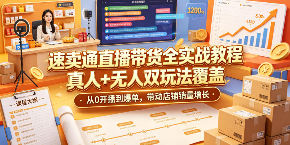 速卖通直播带货全实战教程,真人+无人双玩法覆盖,从0开播到爆单,带动店铺销量增长-心语项目网