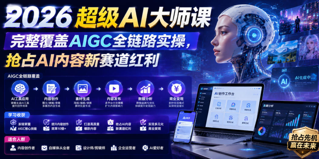 2026超级AI大师课，完整覆盖AIGC全链路实操，抢占AI内容新赛道红利-心语项目网