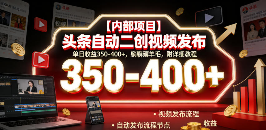 【内部项目】头条自动二创视频发布，单日收益350-400+，躺賺薅羊毛，附详细教程【揭秘】-心语项目网