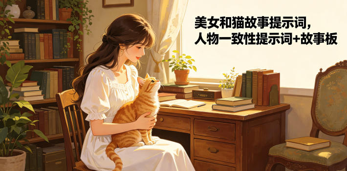 美女和猫故事提示词,人物一致性提示词+故事板-心语项目网
