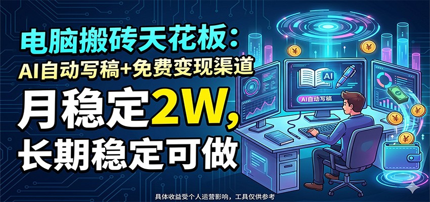 电脑搬砖天花板：AI自动写稿+免费变现渠道，月稳定2W，长期稳定可做-心语项目网
